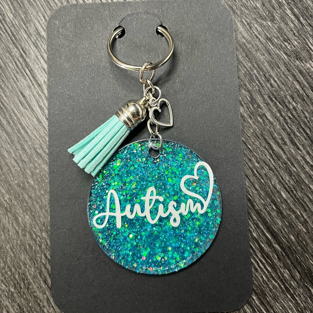 Hand crafted teal Autism keychain